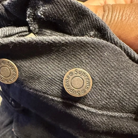 SUPREME  100% COTTON AND PATCH COW LEATHER MENS BLACK COLOR JEAN SIZE 34 - Picture 7 of 12